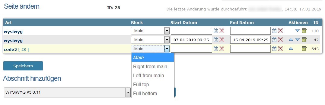 Blöcke zuweisen - Abschnitte verwalten