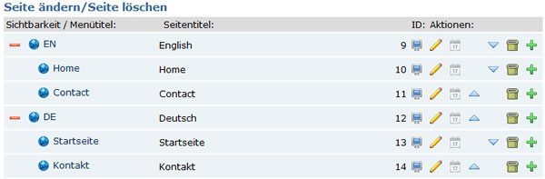 Seitenstruktur mehrsprachige Webseite